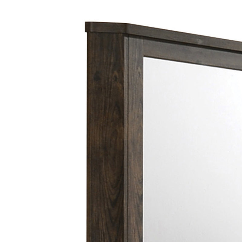 Transitional Style Wooden Decorative Mirror With Grooved Panels Brown-zoom-