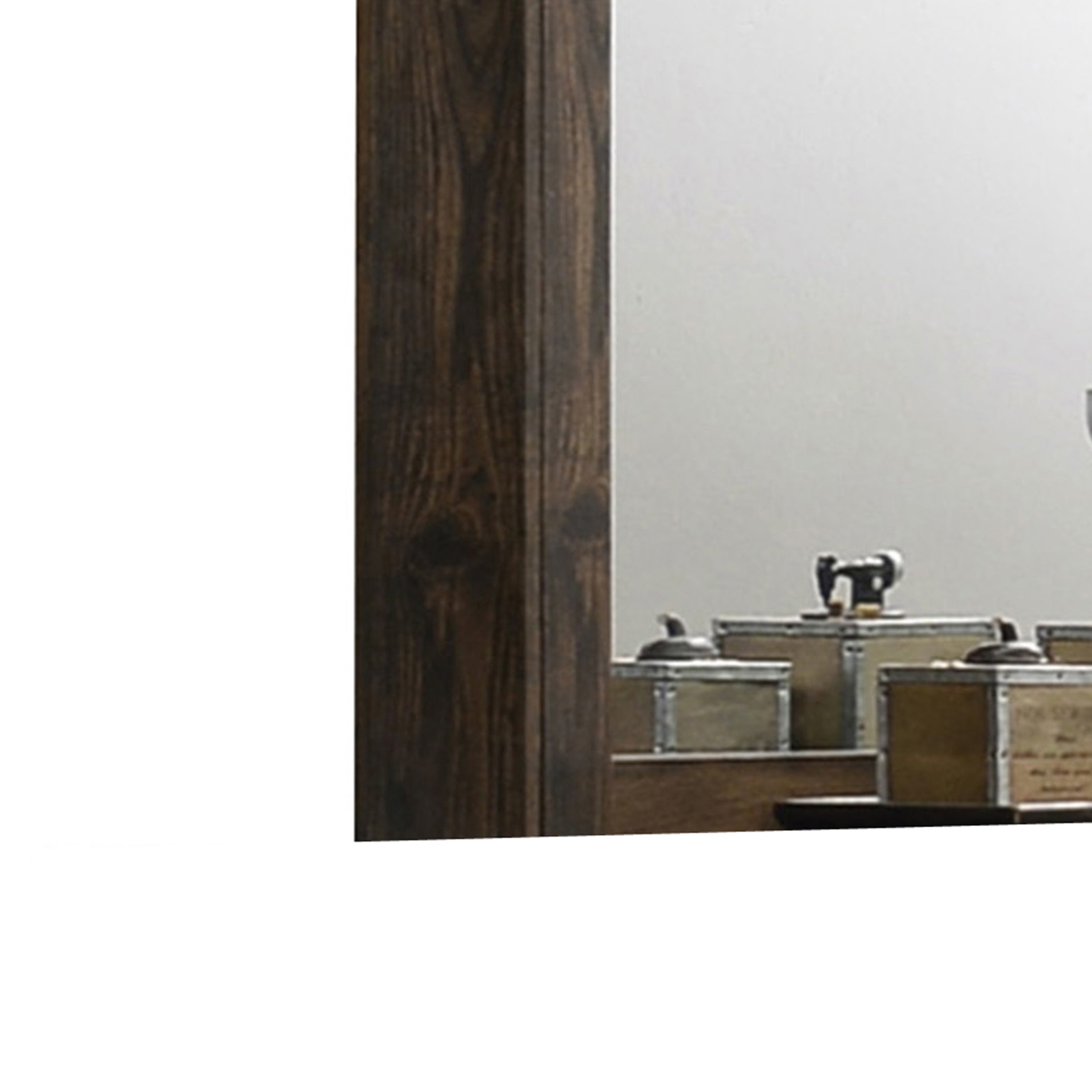 Transitional Style Wooden Decorative Mirror With Grooved Panels Brown-zoom-4