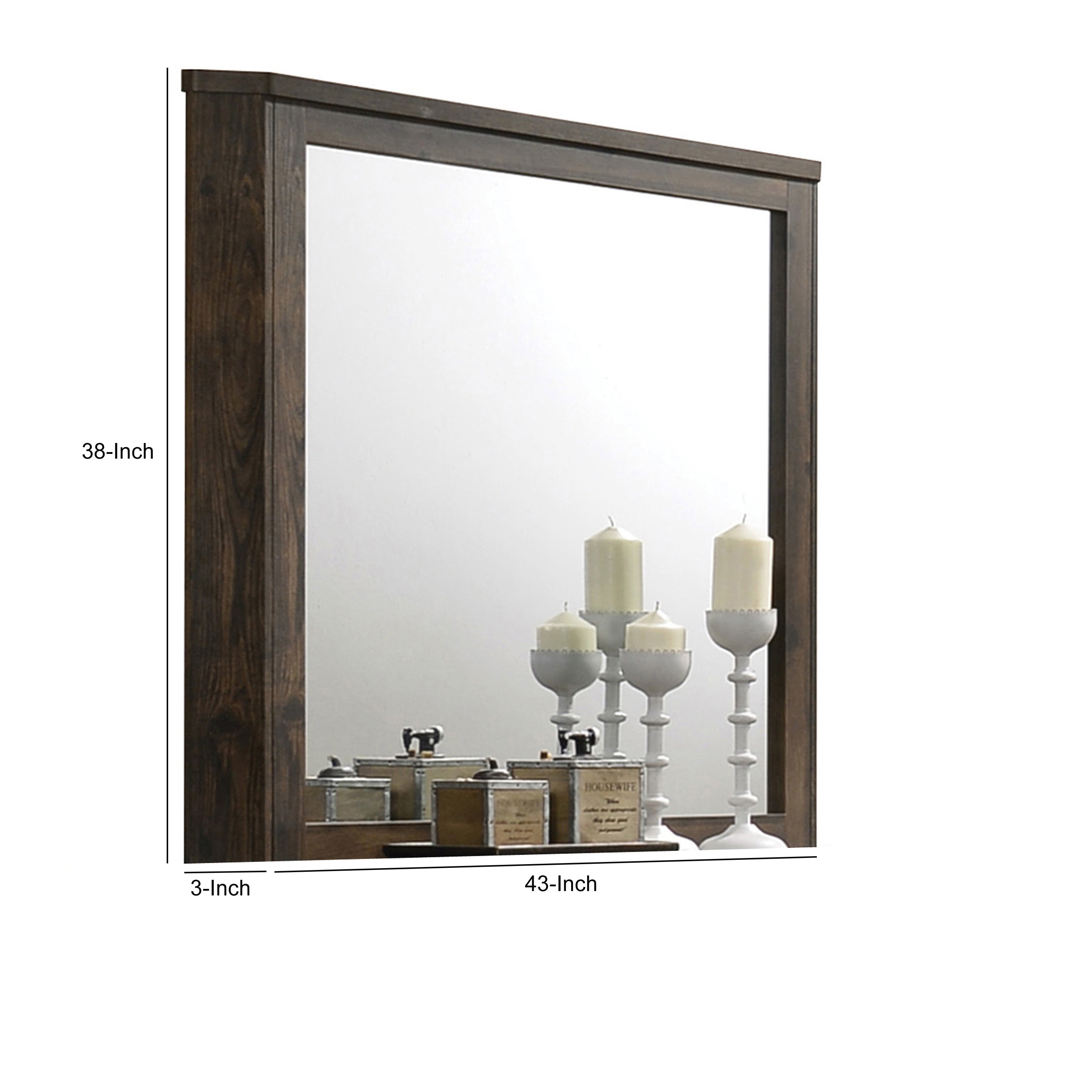 Transitional Style Wooden Decorative Mirror With Grooved Panels Brown-zoom-5