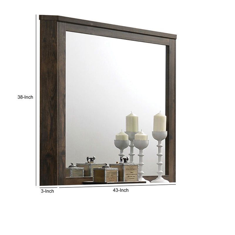 Transitional Style Wooden Decorative Mirror With Grooved Panels Brown-zoom-