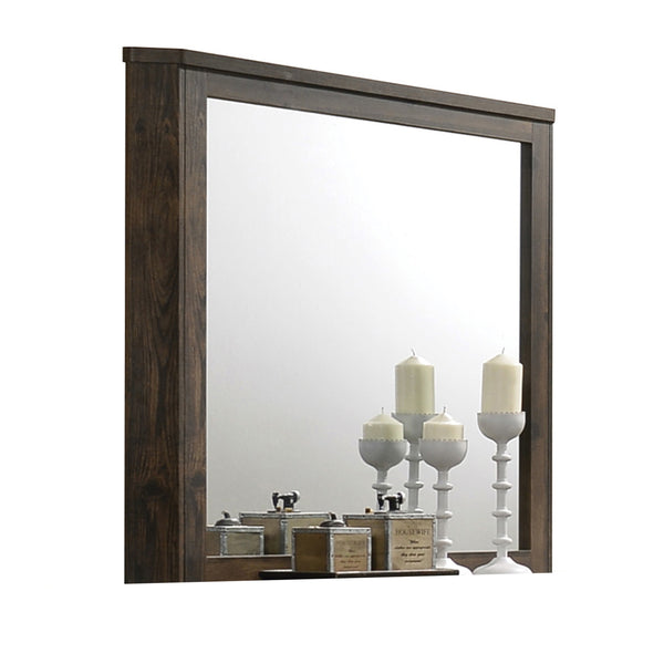Transitional Style Wooden Decorative Mirror With Grooved Panels Brown