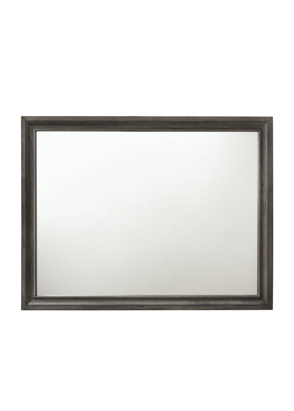 Transitional Style Wooden Decorative Mirror With Beveled Edges Gray