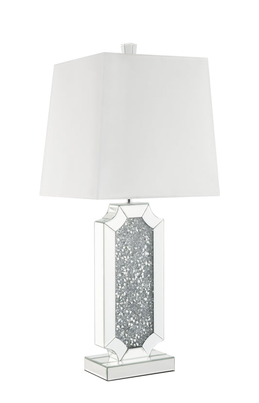 Mirrorred Base Wooden Table Lamp with Square Shade White and Silver