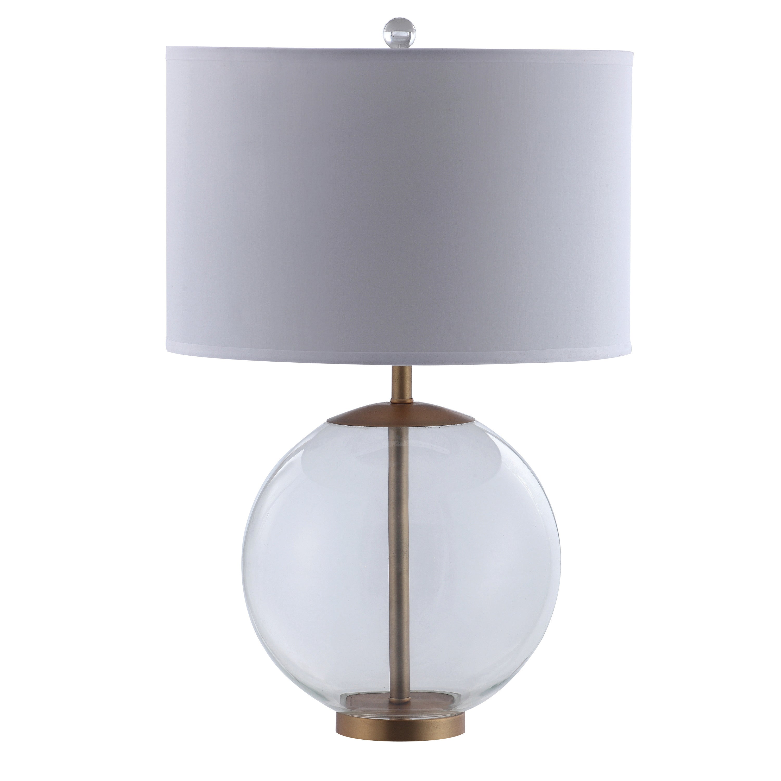 Drum Shade Metal Table Lamp with Glass Orb Accent White and Brown-zoom-1