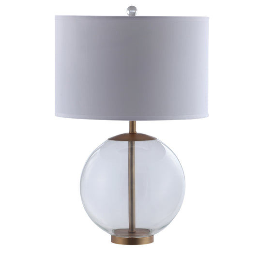 Drum Shade Metal Table Lamp with Glass Orb Accent White and Brown