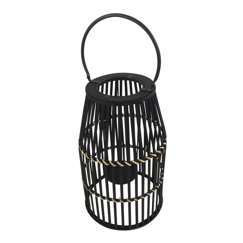 Decorative Drum Shaped Open Cage Bamboo Lantern Large Black-zoom-