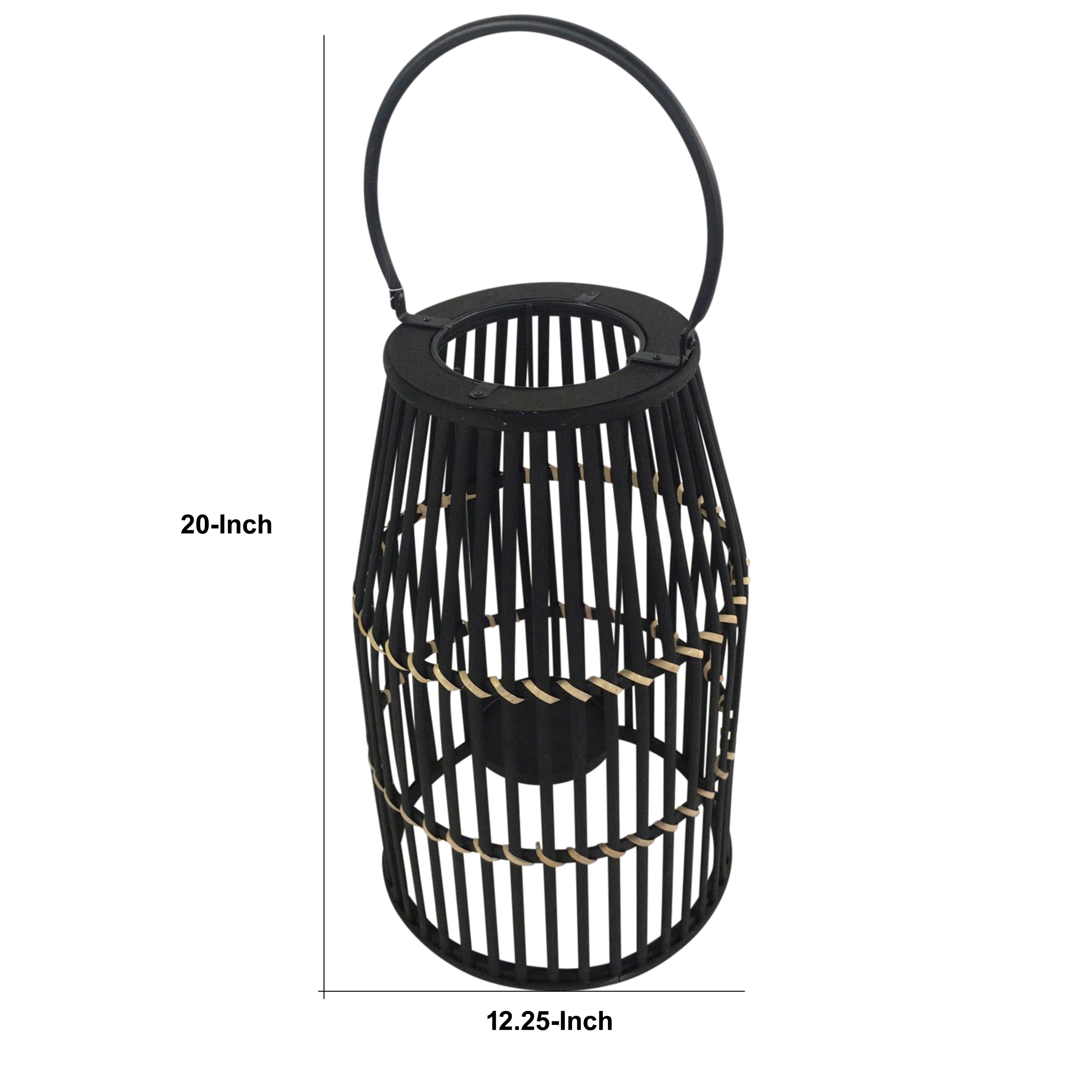 Decorative Drum Shaped Open Cage Bamboo Lantern Large Black-zoom-5