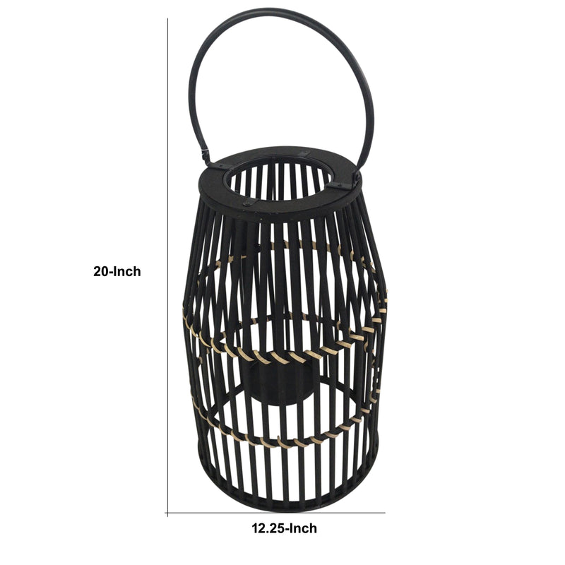 Decorative Drum Shaped Open Cage Bamboo Lantern Large Black-zoom-