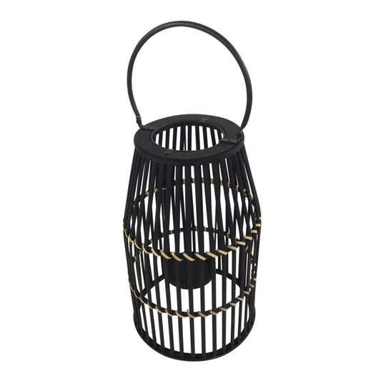 Decorative Drum Shaped Open Cage Bamboo Lantern Large Black