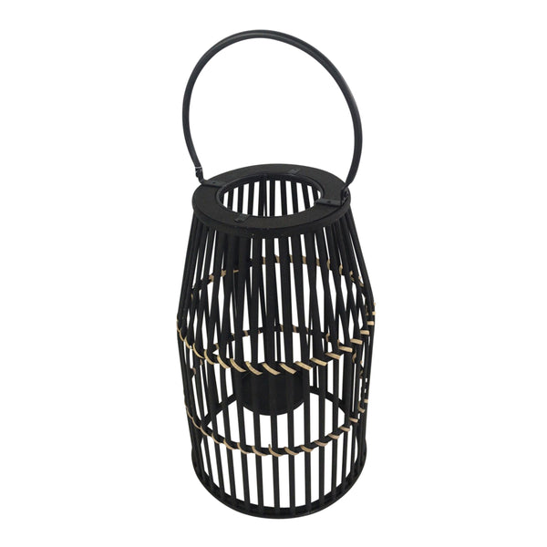 Decorative Drum Shaped Open Cage Bamboo Lantern Large Black