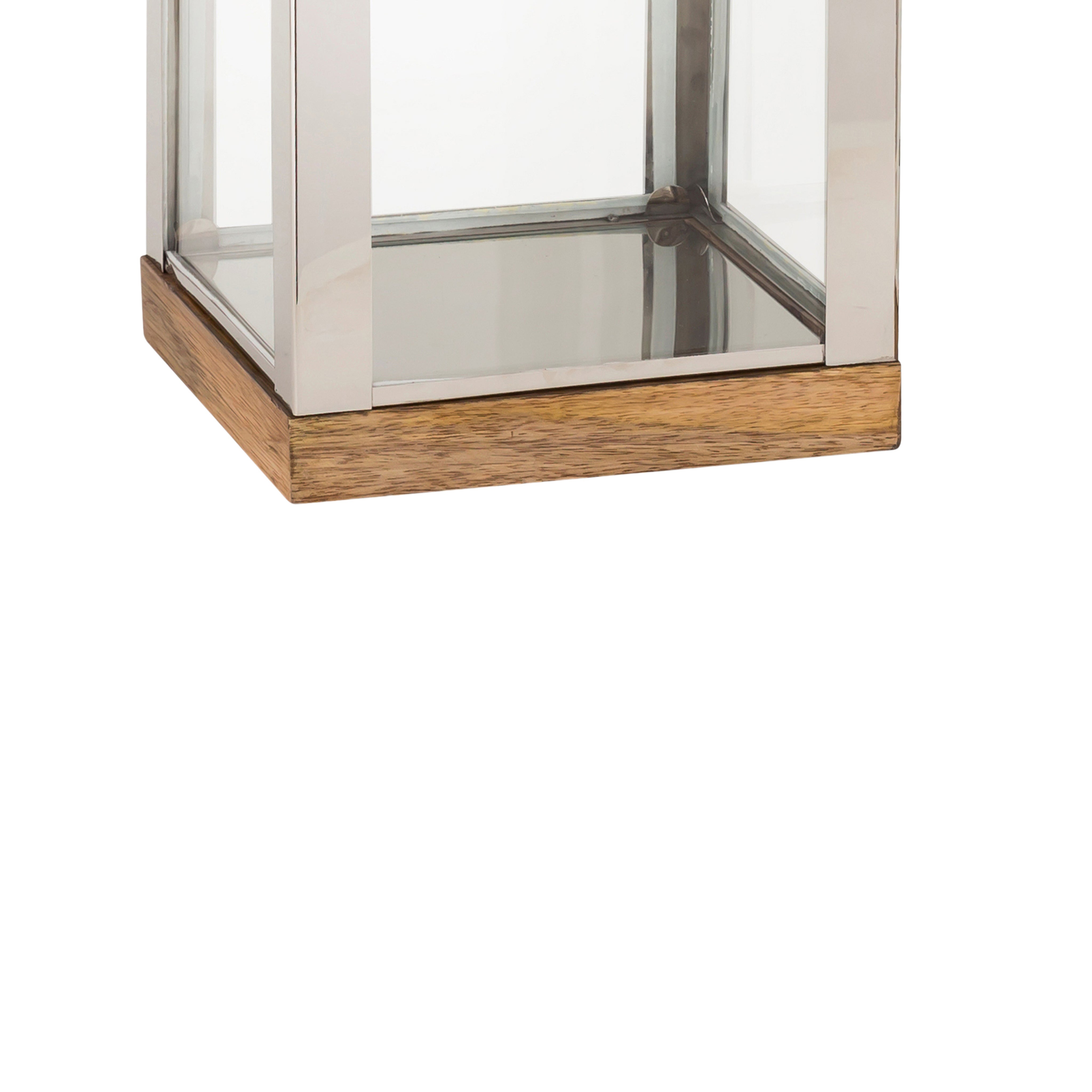 Wood And Metal Lantern With Glass Panel Inserts Large brown And Clear-zoom-4