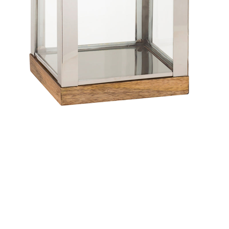 Wood And Metal Lantern With Glass Panel Inserts Large brown And Clear-zoom-