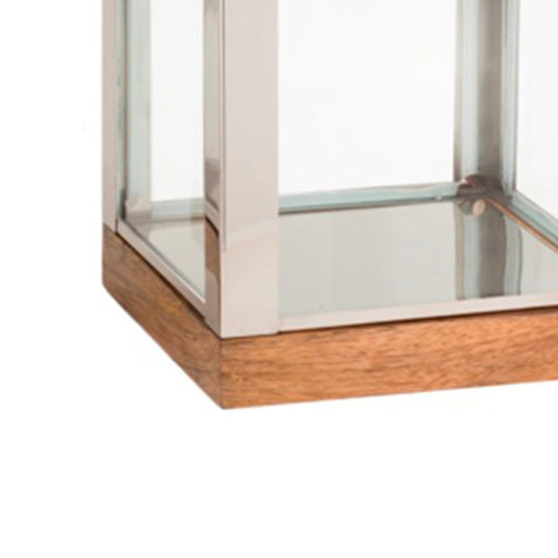 Wood And Metal Lantern With Glass Panel Inserts Small brown And Clear-zoom-