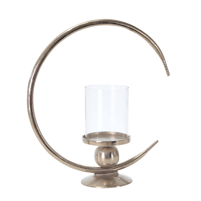 Metal Ring Candle Holder With Glass Hurricane Large Clear And Silver-zoom-