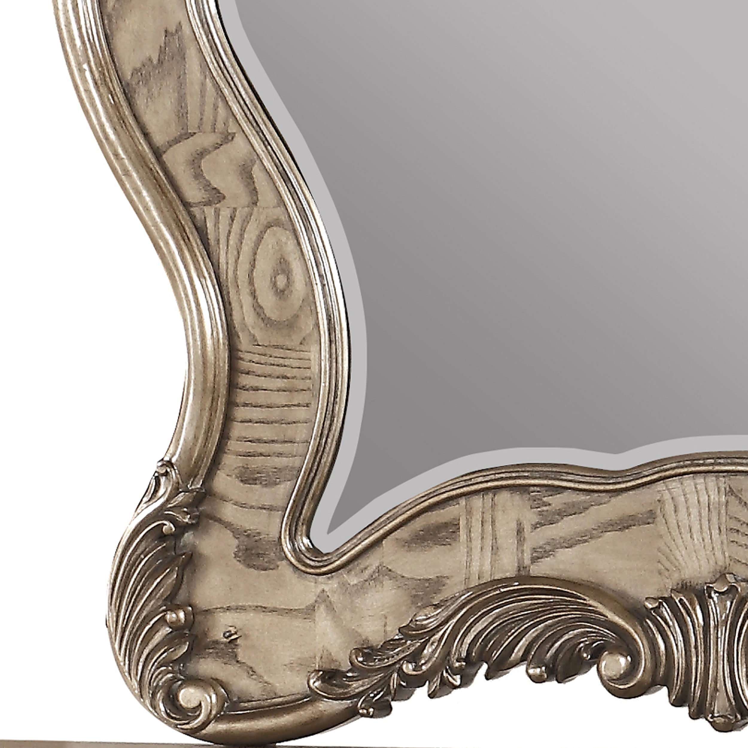 Wooden Mirror With Scrollwork Crown And Trim Details Brown And Silver-zoom-2