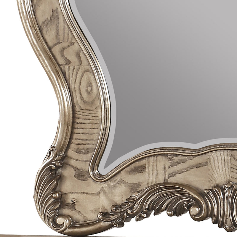 Wooden Mirror With Scrollwork Crown And Trim Details Brown And Silver-zoom-
