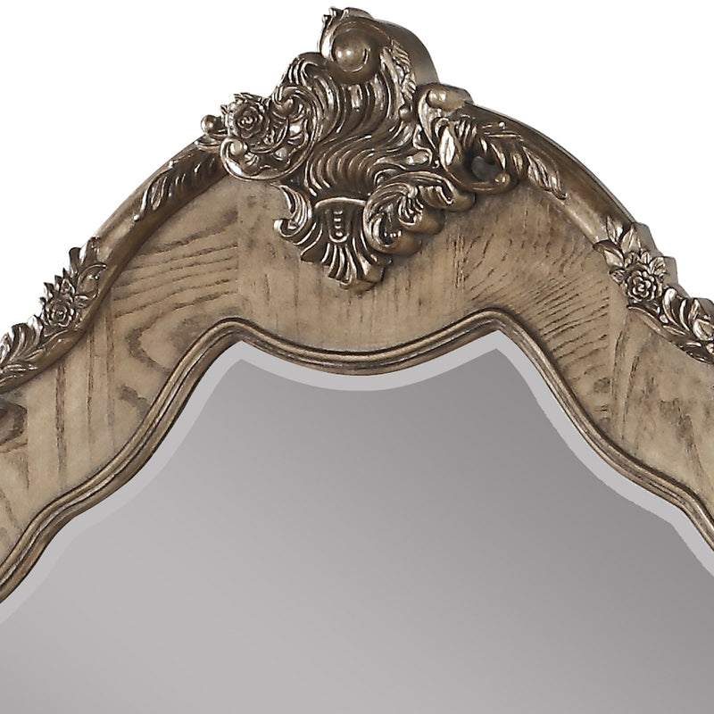 Wooden Mirror With Scrollwork Crown And Trim Details Brown And Silver-zoom-