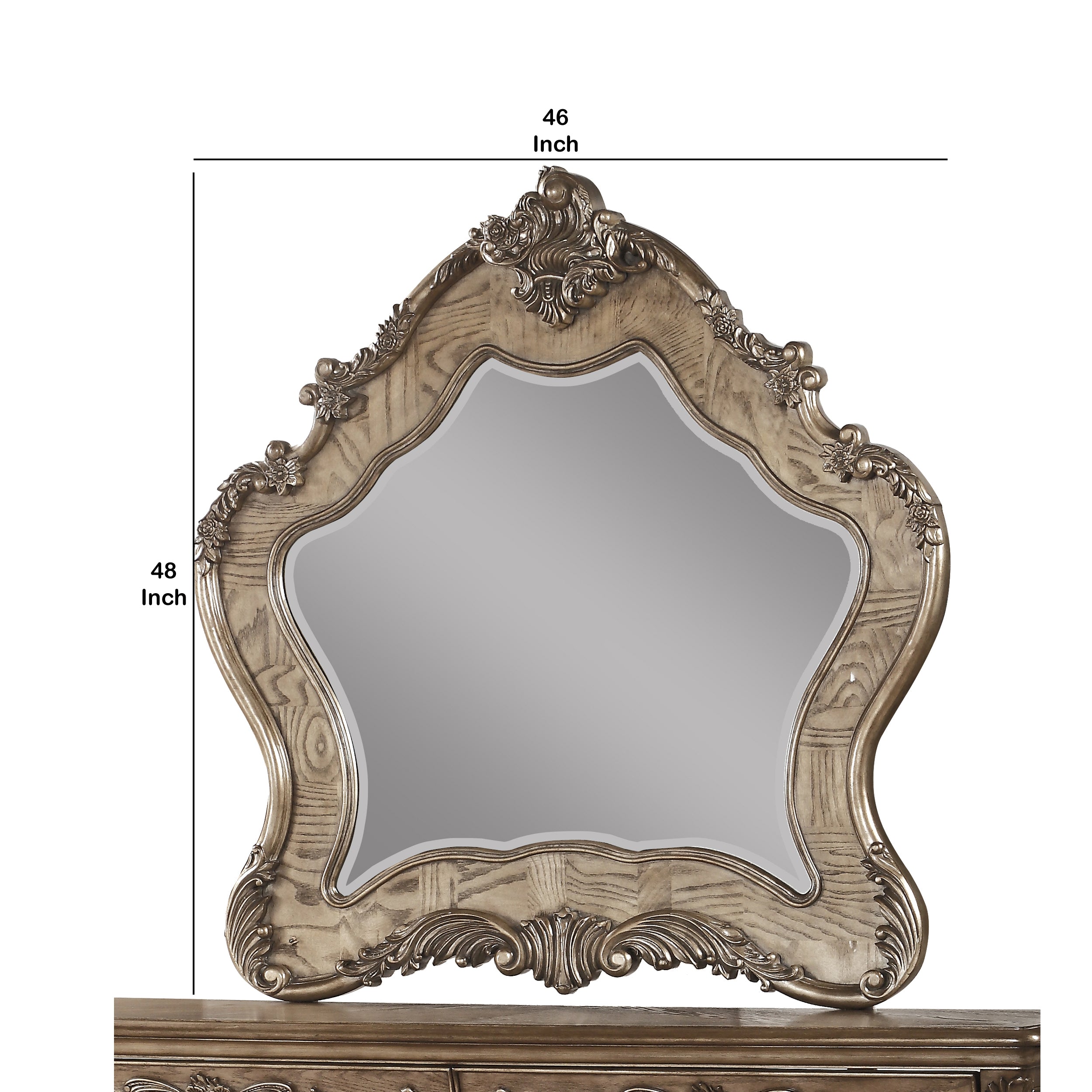 Wooden Mirror With Scrollwork Crown And Trim Details Brown And Silver-zoom-5