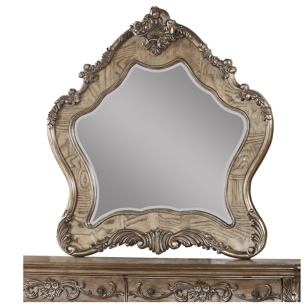Wooden Mirror With Scrollwork Crown And Trim Details Brown And Silver