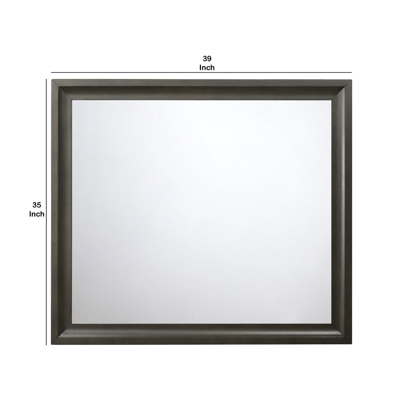 Contemporary Style Wooden Mirror With Raised Edge Framework Gray-zoom-