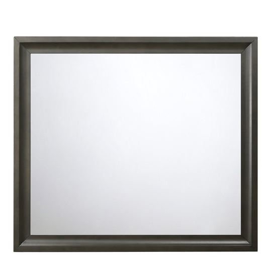 Contemporary Style Wooden Mirror With Raised Edge Framework Gray