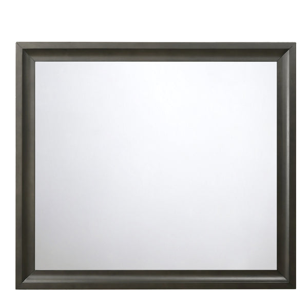 Contemporary Style Wooden Mirror With Raised Edge Framework Gray