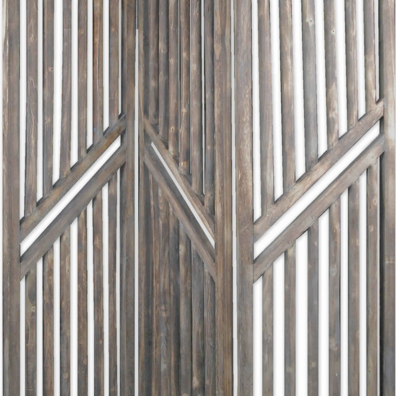 Traditional Slatted 3 Panel Wooden Room Divider, Weathered Brown-zoom-