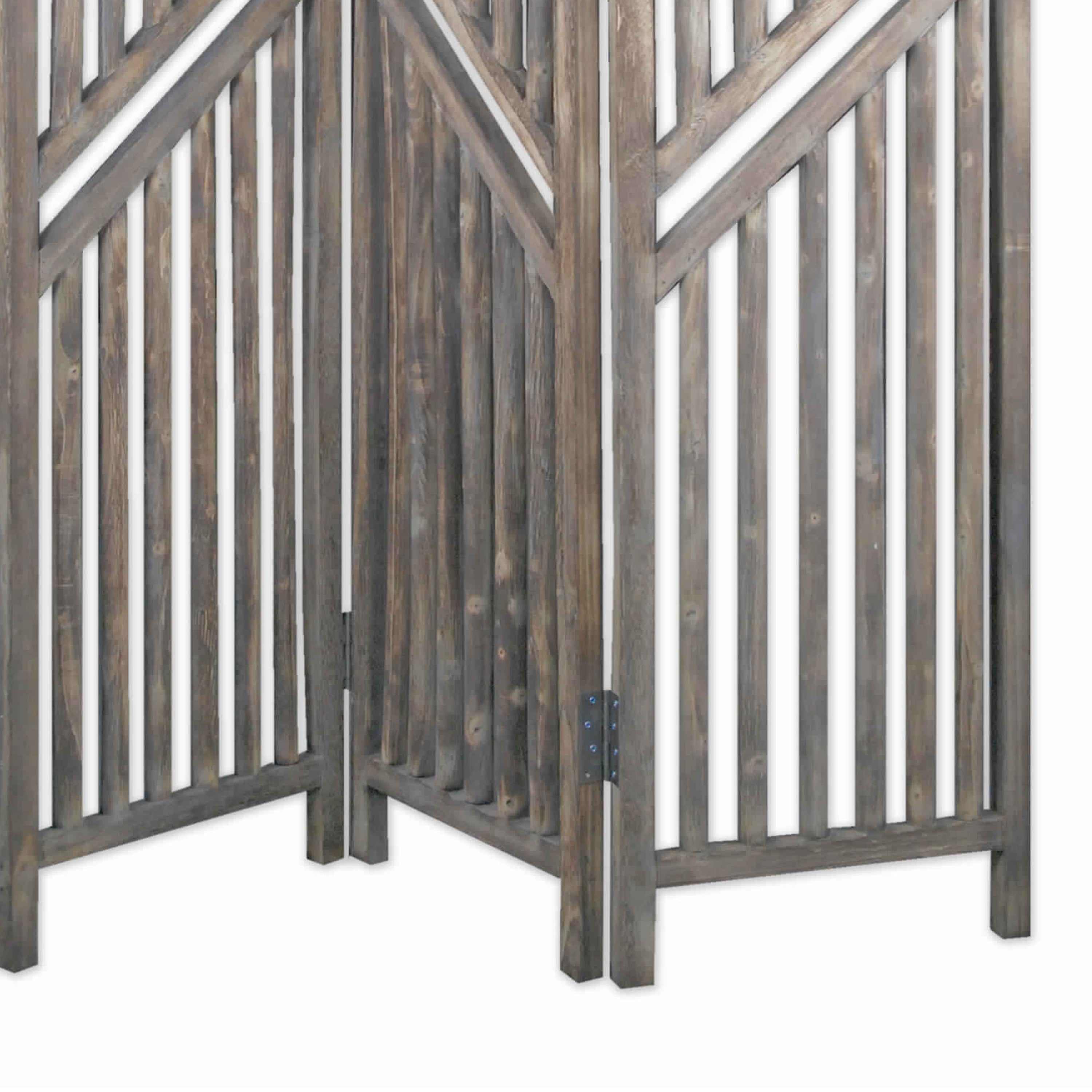 Traditional Slatted 3 Panel Wooden Room Divider, Weathered Brown-zoom-4