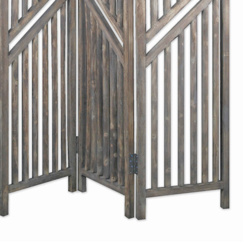 Traditional Slatted 3 Panel Wooden Room Divider, Weathered Brown-zoom-