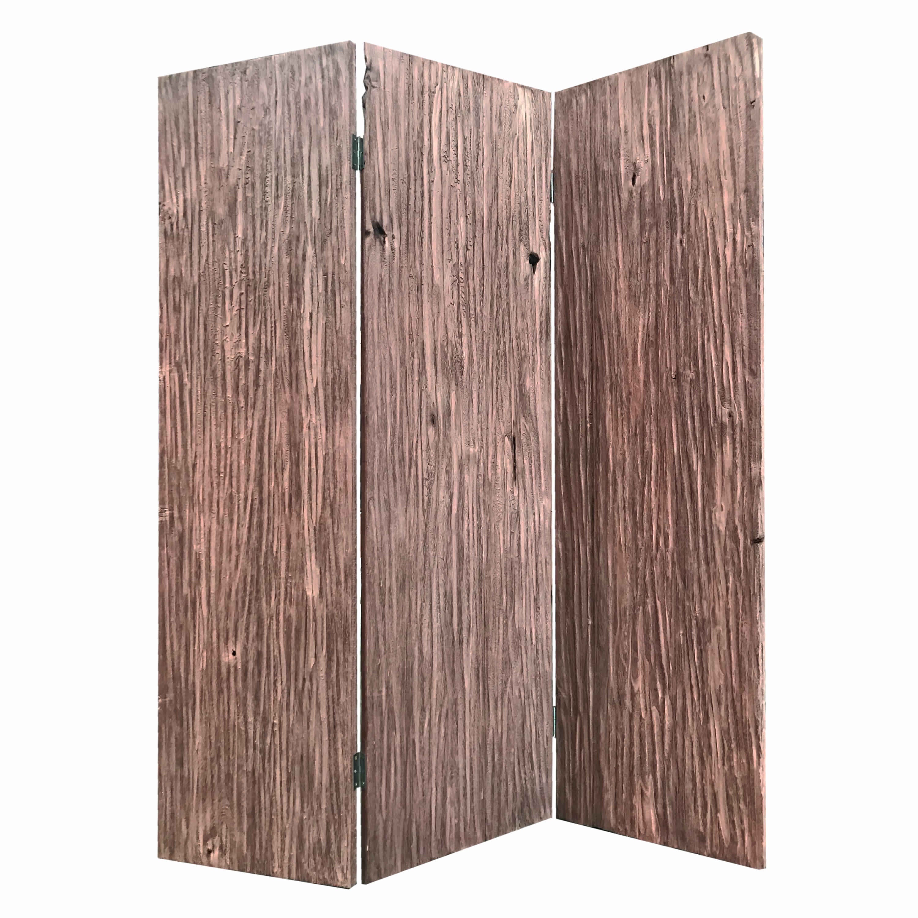 Textured and Bark Designed Wooden 3 Panel Room Divider , Natural Brown-zoom-1