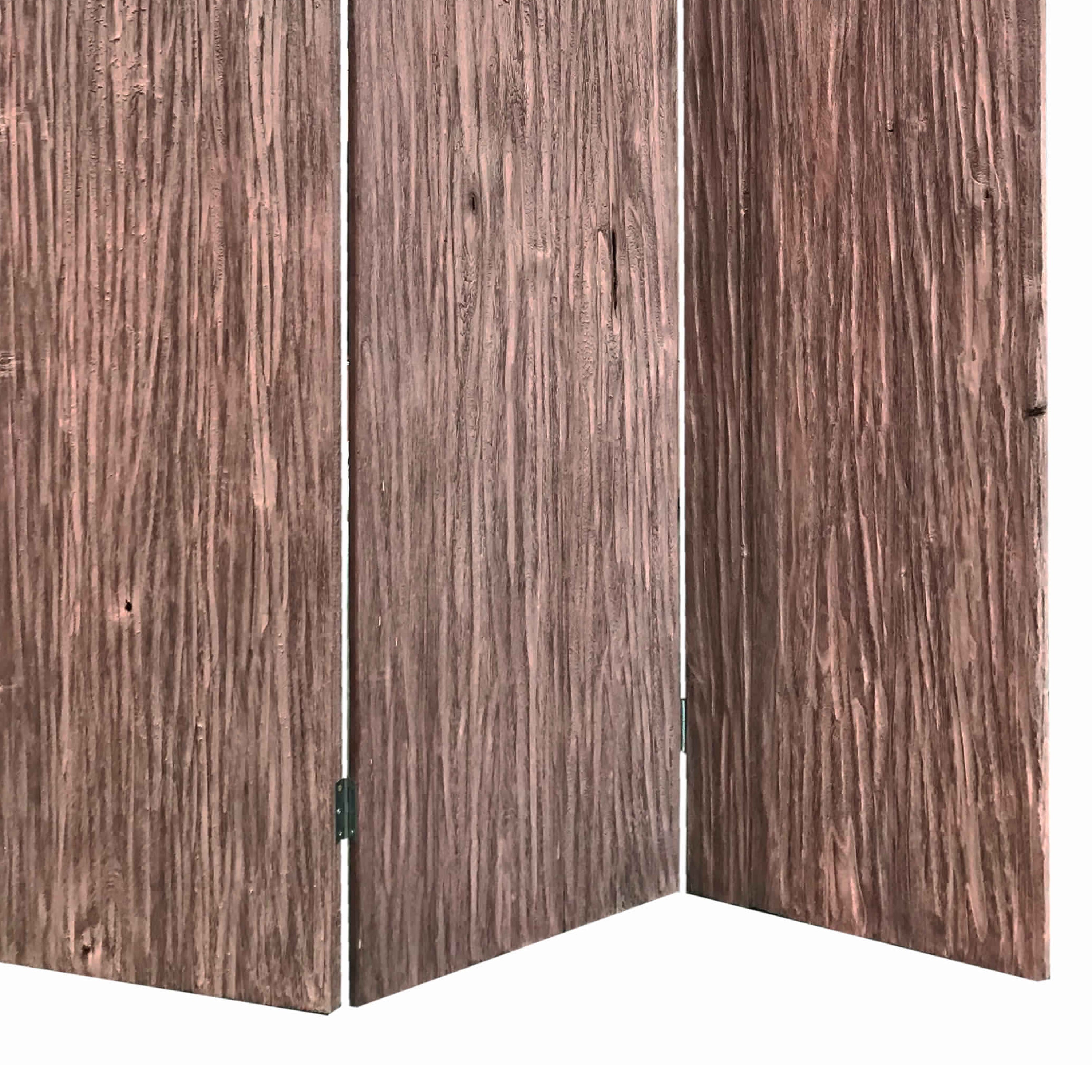 Textured and Bark Designed Wooden 3 Panel Room Divider , Natural Brown-zoom-4