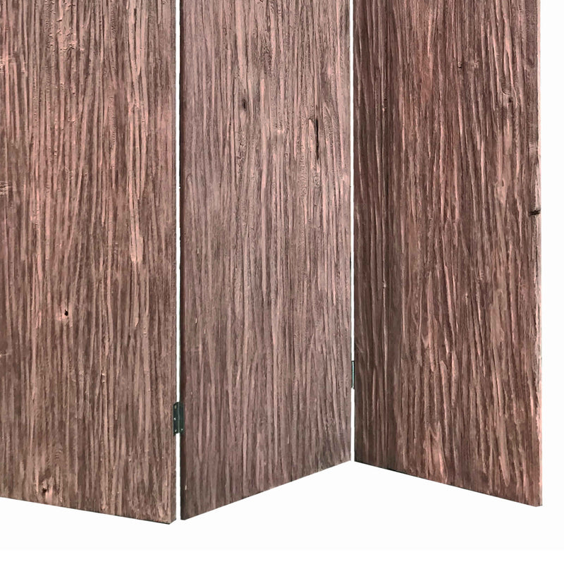 Textured and Bark Designed Wooden 3 Panel Room Divider , Natural Brown-zoom-