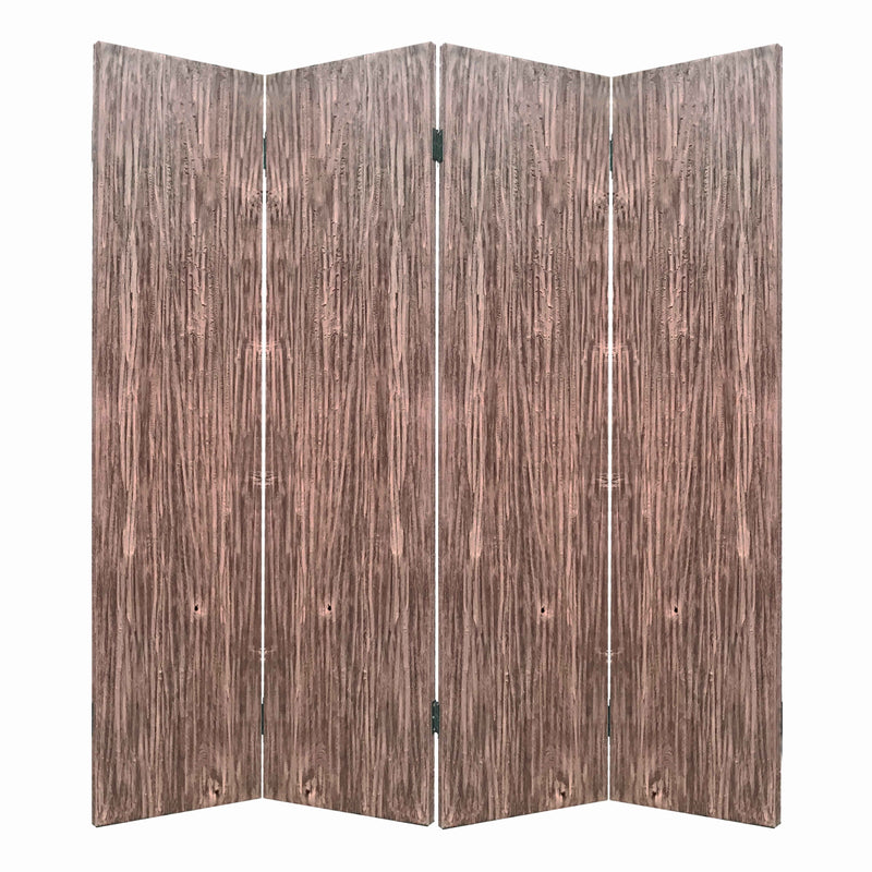 Textured and Bark Designed Wooden 4 Panel Room Divider , Natural Brown-zoom-
