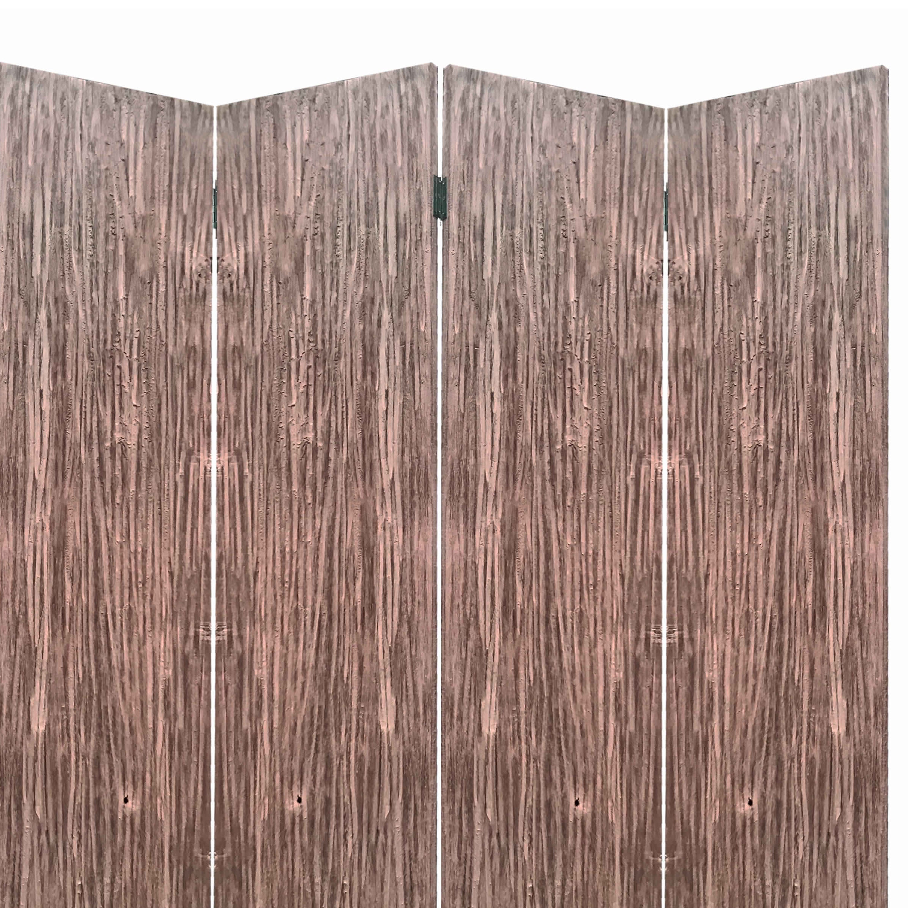 Textured and Bark Designed Wooden 4 Panel Room Divider , Natural Brown-zoom-2