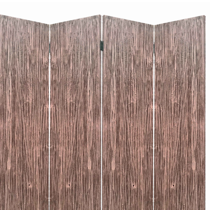 Textured and Bark Designed Wooden 4 Panel Room Divider , Natural Brown-zoom-