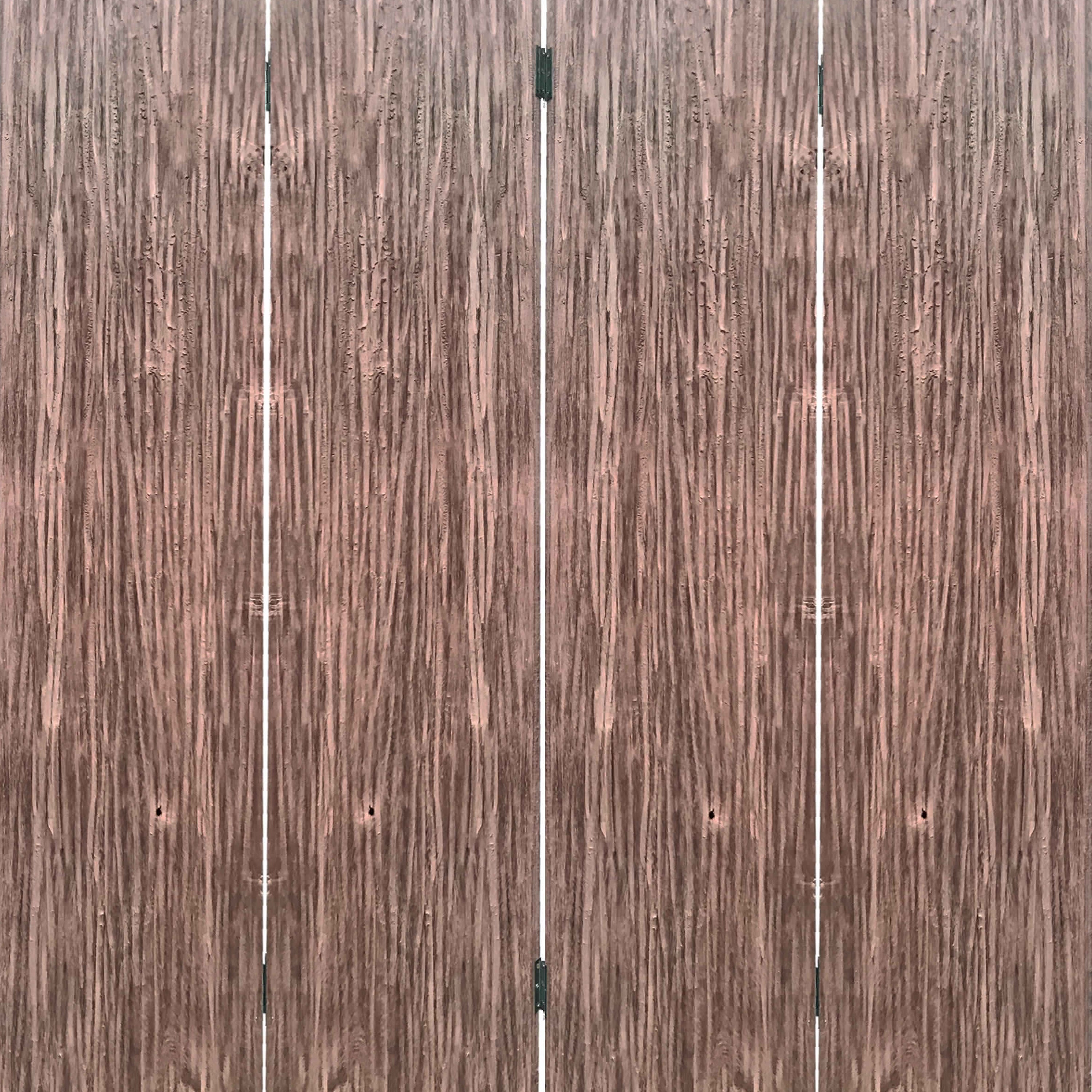 Textured and Bark Designed Wooden 4 Panel Room Divider , Natural Brown-zoom-3
