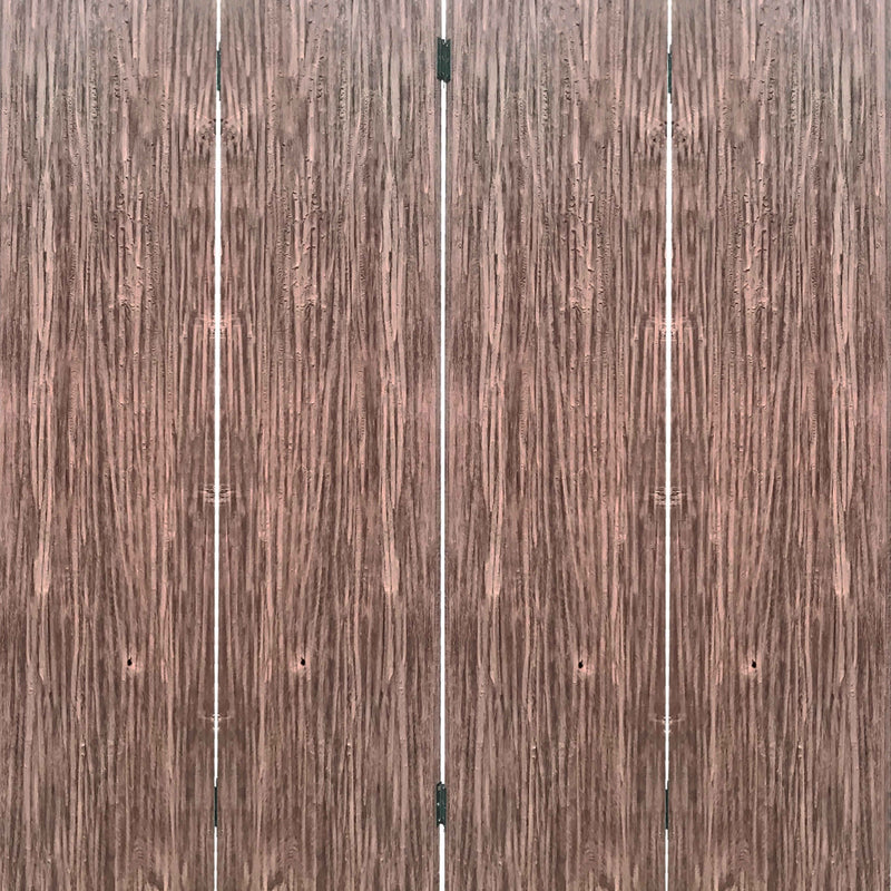 Textured and Bark Designed Wooden 4 Panel Room Divider , Natural Brown-zoom-