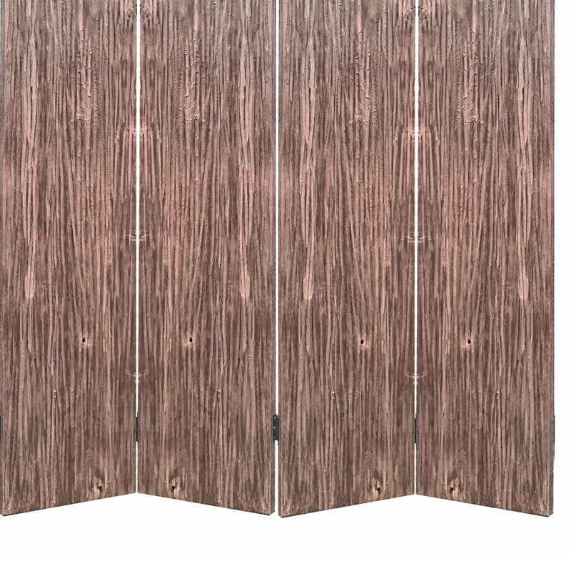 Textured and Bark Designed Wooden 4 Panel Room Divider , Natural Brown-zoom-