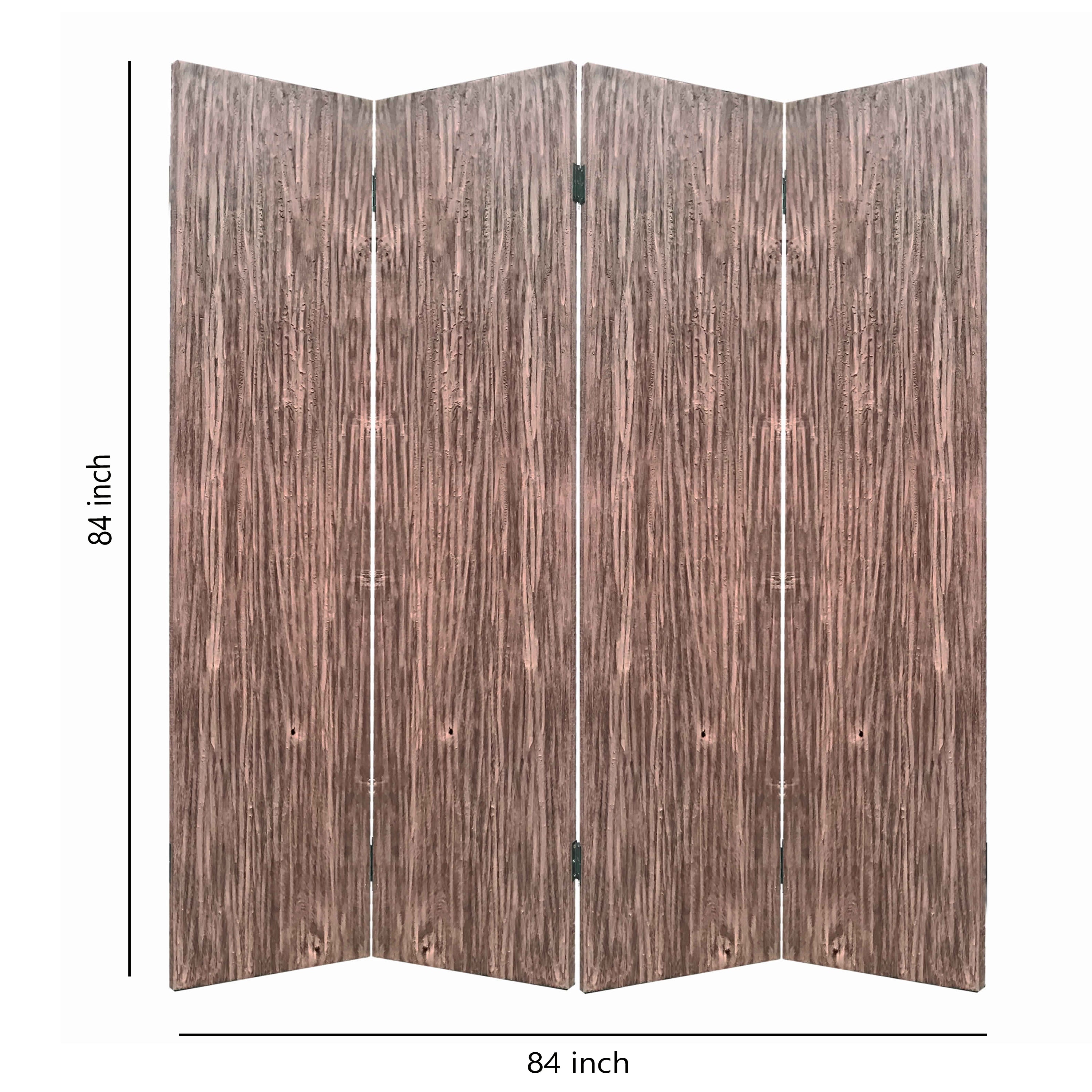 Textured and Bark Designed Wooden 4 Panel Room Divider , Natural Brown-zoom-5
