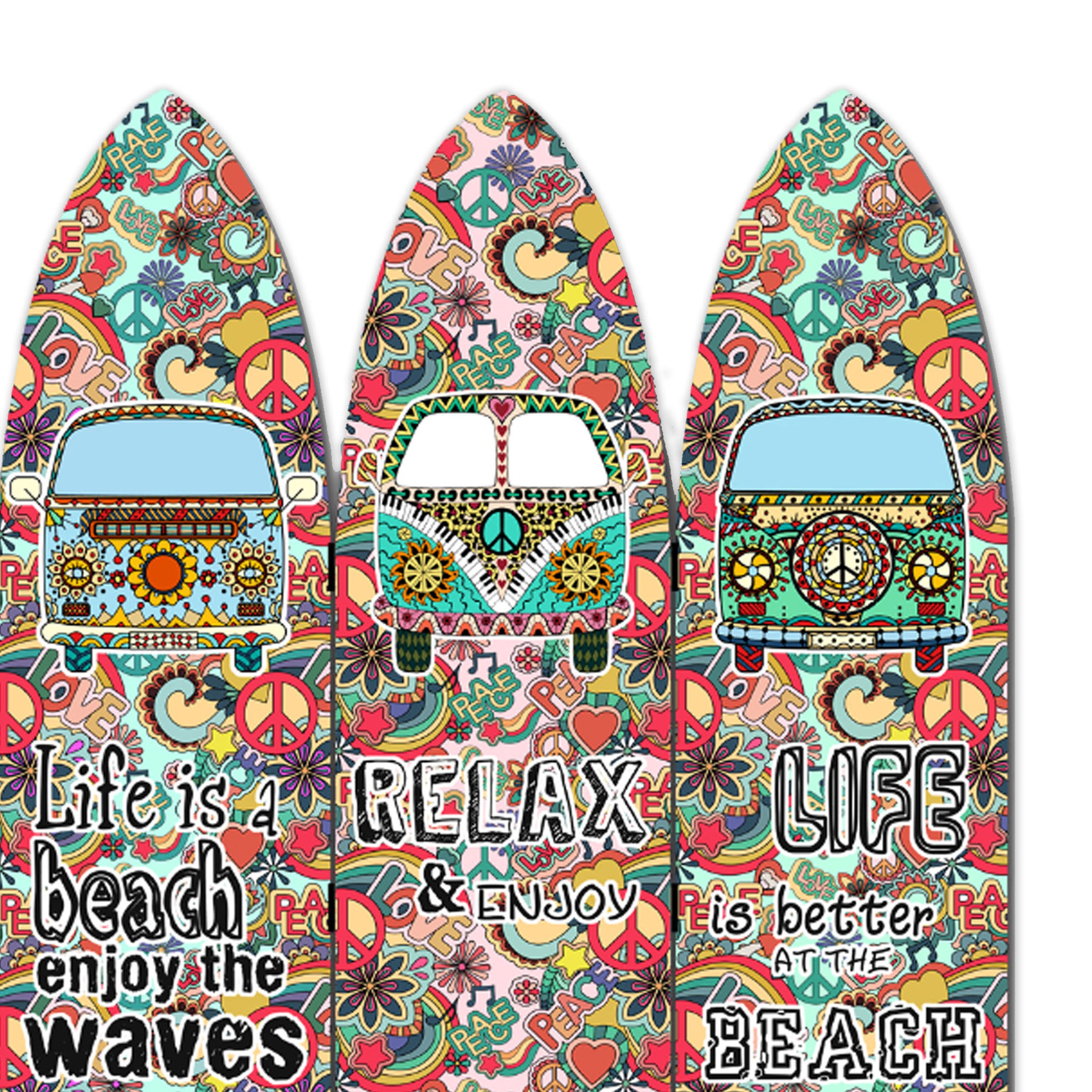 Beach Themed Surfboard Shaped 3 Panel Room Divider, Multicolor-zoom-2