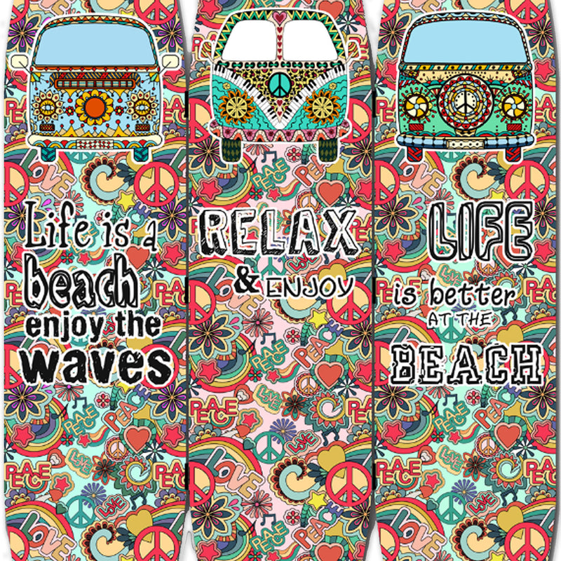 Beach Themed Surfboard Shaped 3 Panel Room Divider, Multicolor-zoom-