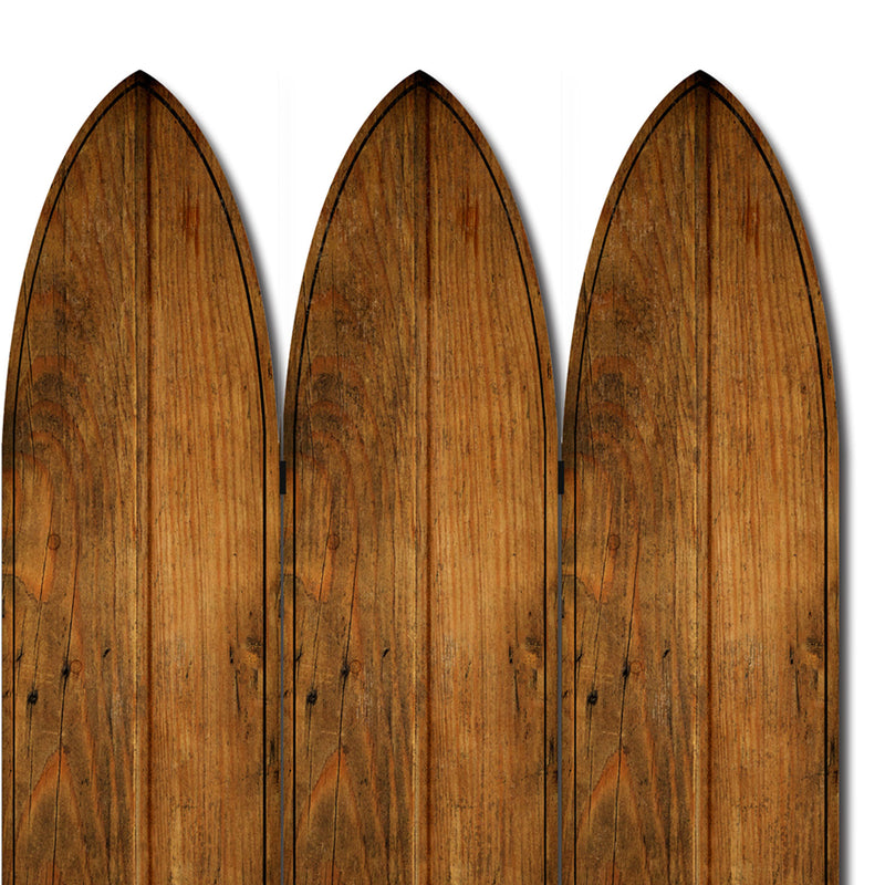 Plank Style Surfboard Shaped 3 Panel Wooden Room Divider, Brown-zoom-