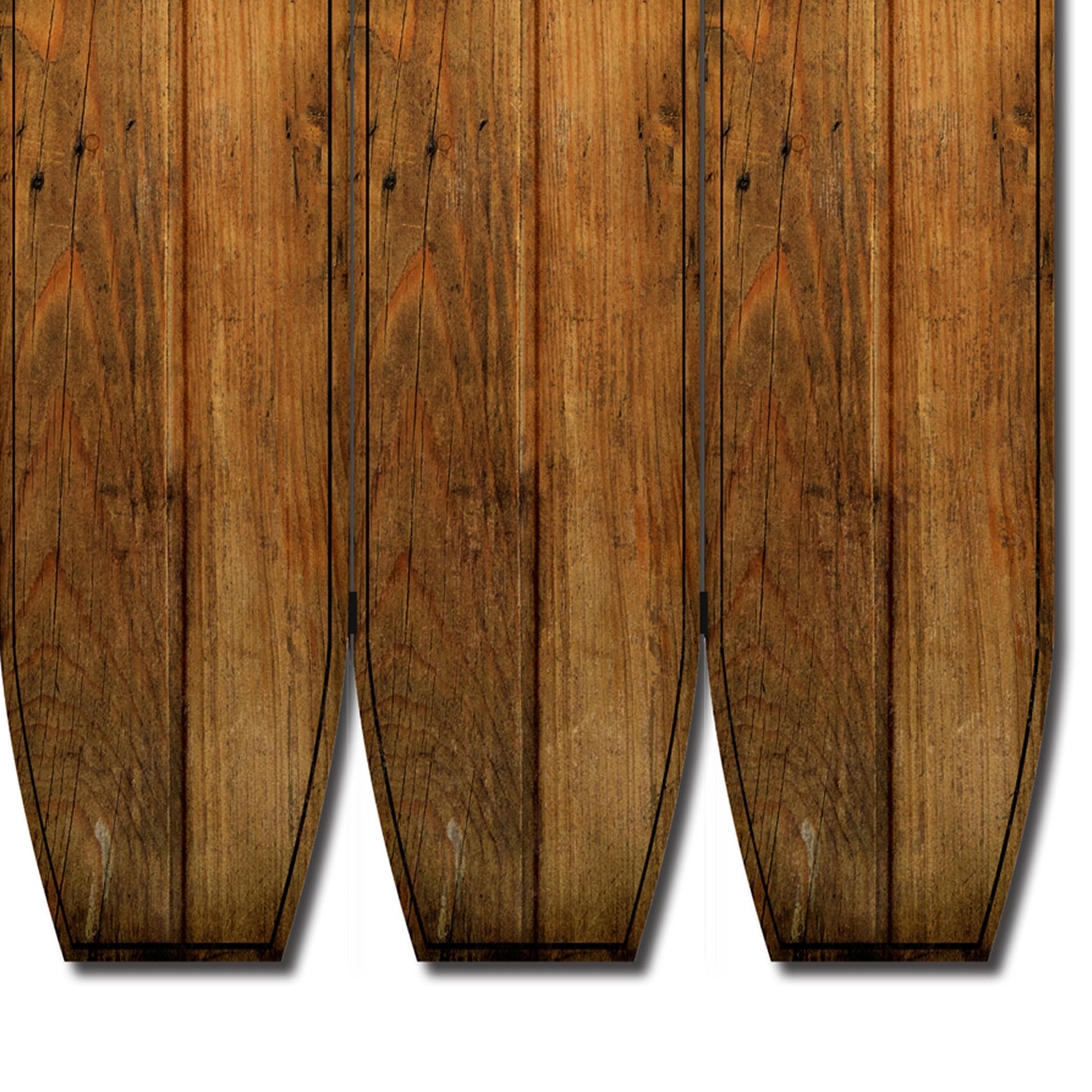 Plank Style Surfboard Shaped 3 Panel Wooden Room Divider, Brown-zoom-4
