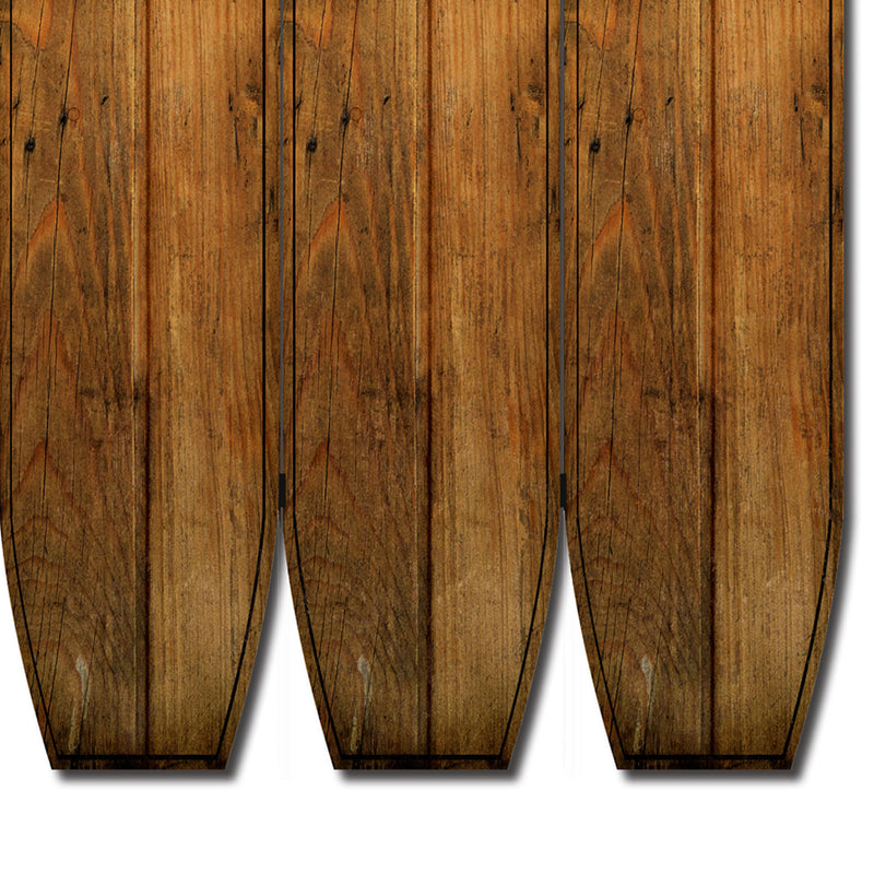 Plank Style Surfboard Shaped 3 Panel Wooden Room Divider, Brown-zoom-