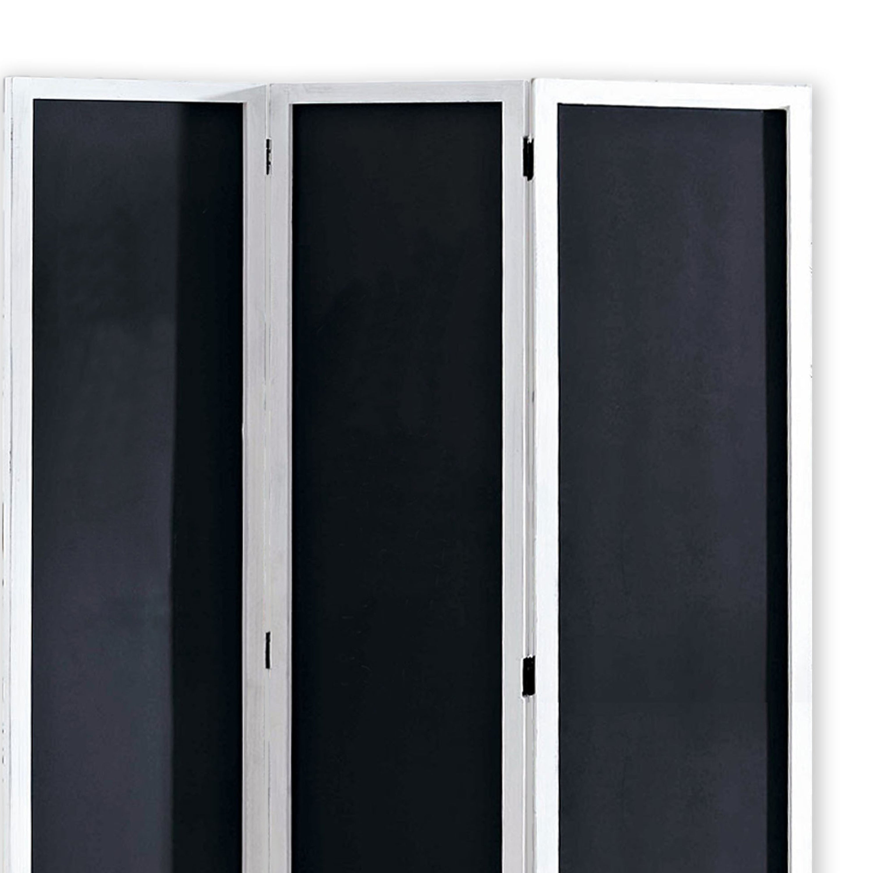 Chalkboard and Wooden 3 Panel Room Divider, Black and White-zoom-2