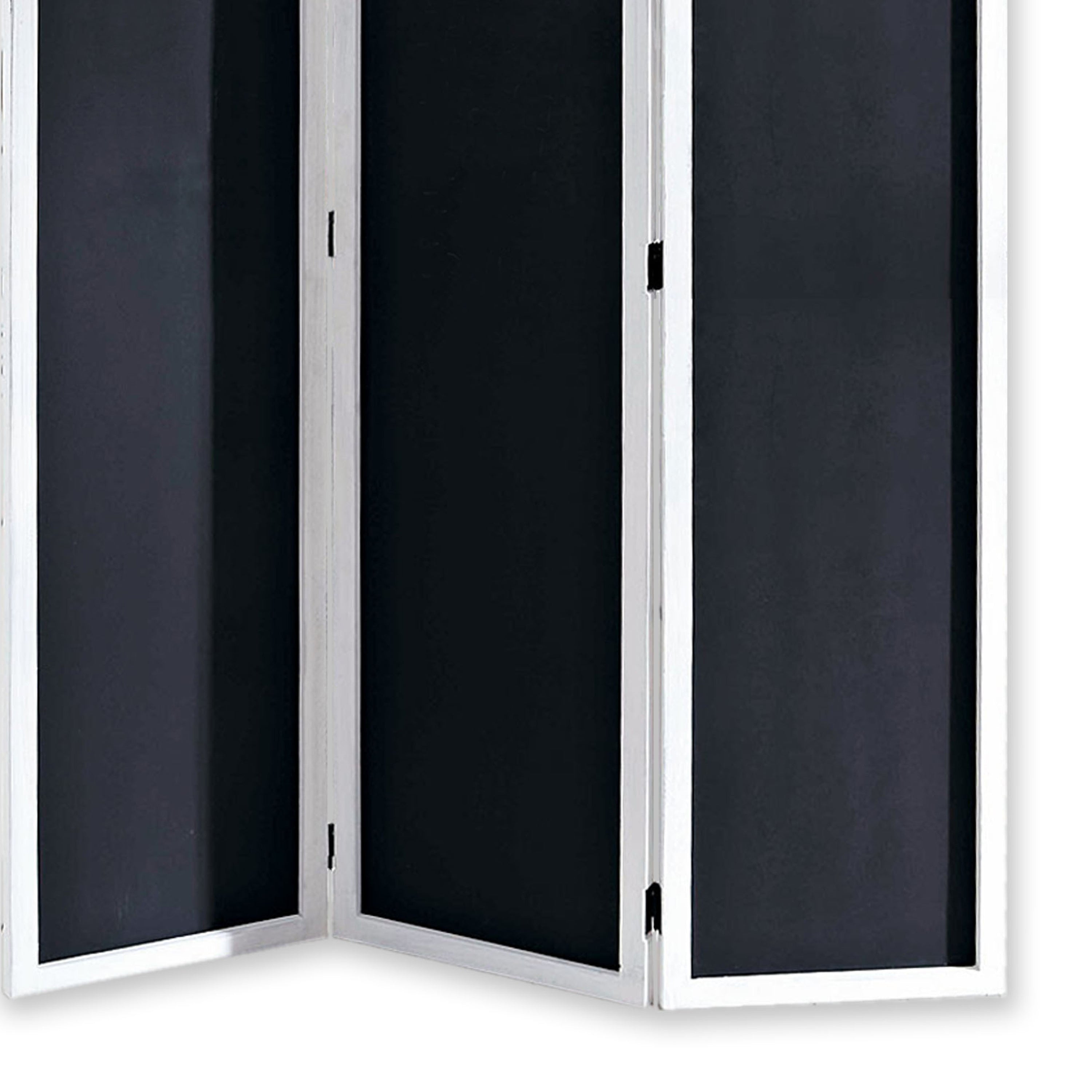 Chalkboard and Wooden 3 Panel Room Divider, Black and White-zoom-4