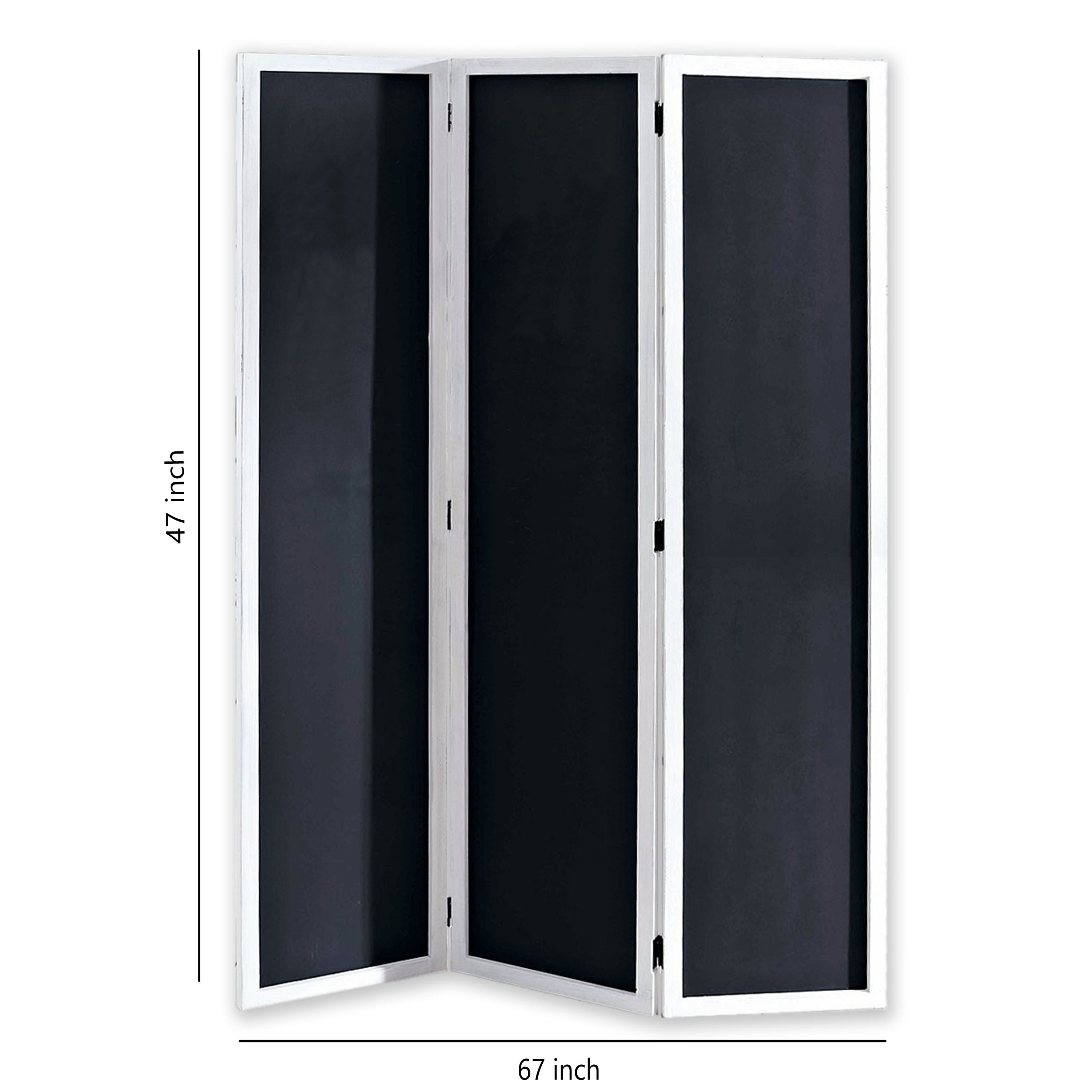 Chalkboard and Wooden 3 Panel Room Divider, Black and White-zoom-5