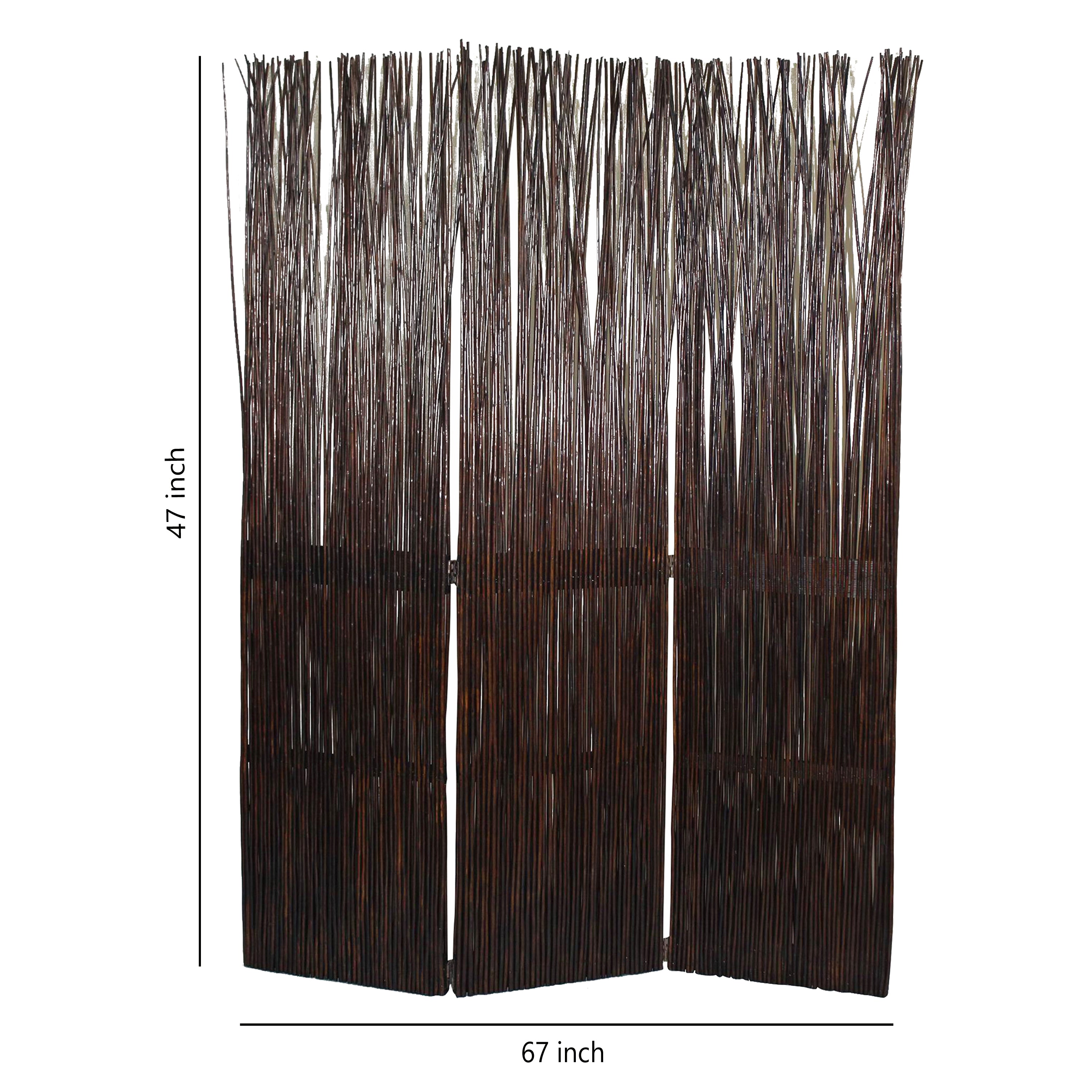 Traditional 3 Panel Wooden Willow Branch Room Divider, Brown-zoom-5