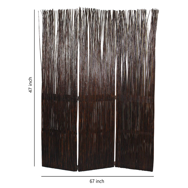 Traditional 3 Panel Wooden Willow Branch Room Divider, Brown-zoom-