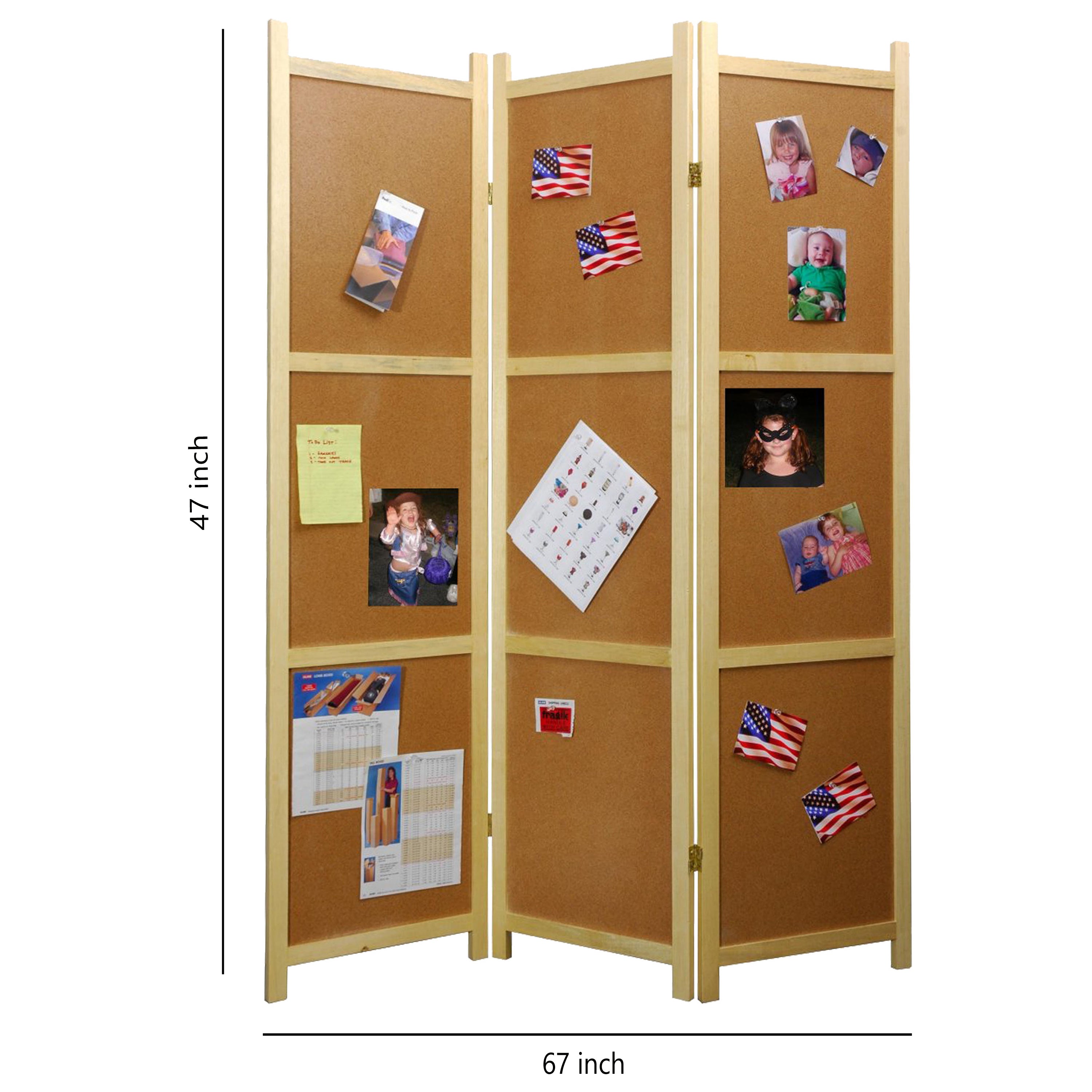 Contemporary Wooden 3 Panel Corkboard Room Divider, Oak Brown-zoom-5
